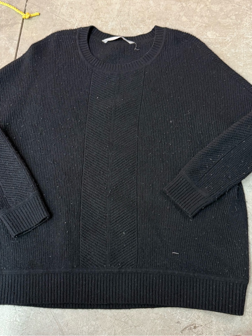 Athleta Black Crewneck Sweater with Subtle Cable Panel